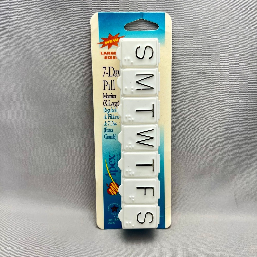 Apex 7-Day Pill Monitor Unisex XL White New Braille Weekly Organizer 70042